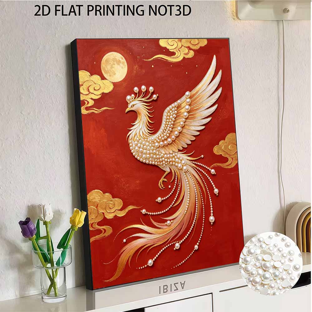 DIY Pearl Diamond Art Painting Kits for Adult and Beginners, Majestic Phoenix Sparkling Painting Craft Home Wall Decor Handmade Gift