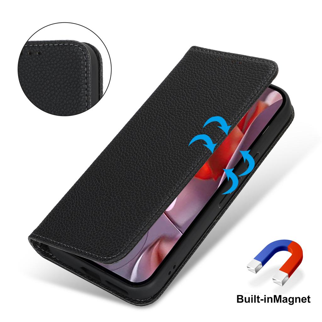 For Google Pixel 9a Case Stand Wallet Litchi Texture Leather Flip Phone Cover with Strap