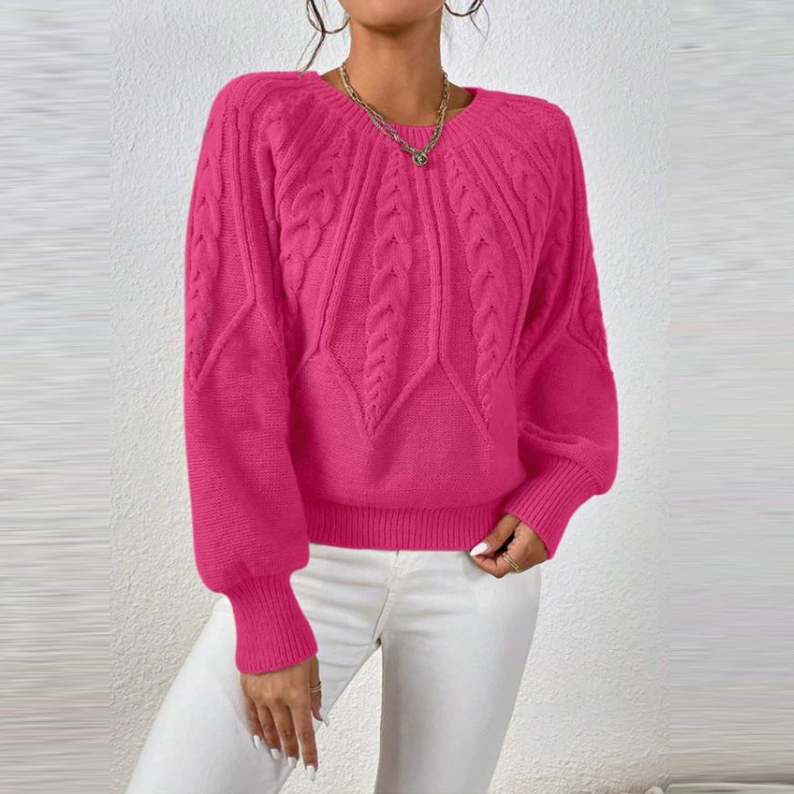 

Осень Зима Женские Вязаные Пуловеры Однотонные Круглый Вырез Длинный Рукав В рубчик Однотонные Повседневные Свитера Топы XL розы красного