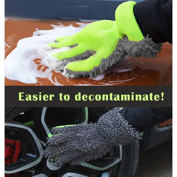 BokWin 2-Pack Car Wash Mitt Scratch Free, 5-Finger Microfiber Wash Mitts, Car Interior Exterior Cleaning Gloves, Auto Chenille Washing Sponge Kits