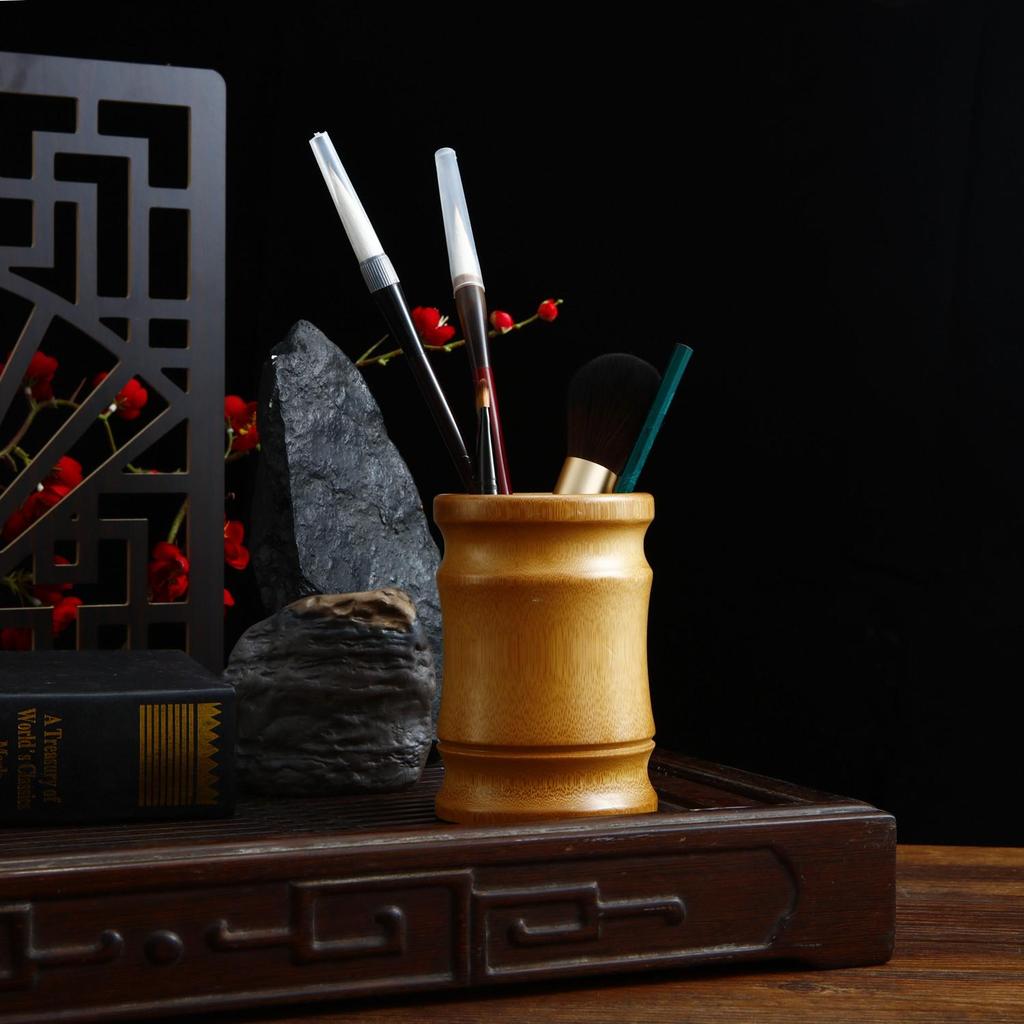 Retro Bamboo Pen Holder: Multi-functional Desktop Organizer & Business Gift, Inspired by the Four Treasures of the Study.