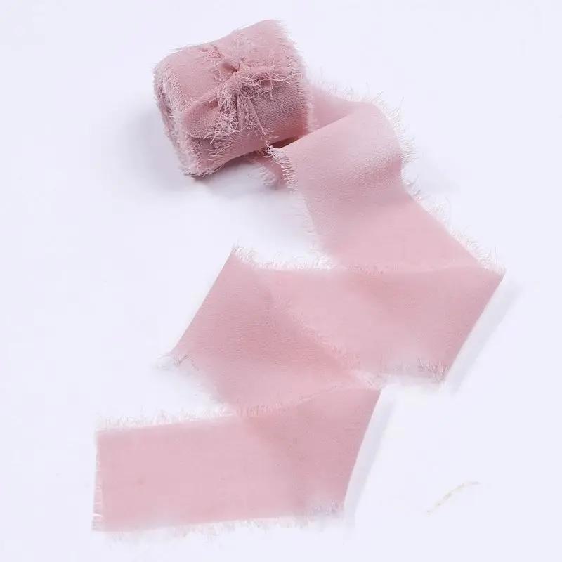 4CM*5M Handmade Frayed Edged Satin Chiffon Silk Ribbon For Wedding Invitation Wrapping Bouquets Birthday Party Decorations Gifts