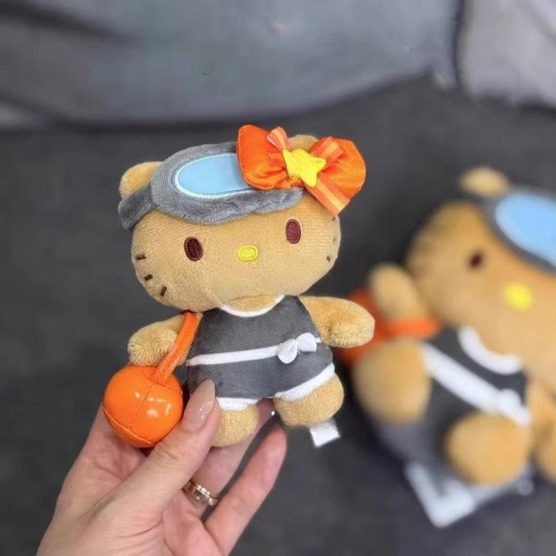 NEW Cartoon Plush Doll Keychain Black Skin Hello Kitty Stuffed Plushies Jeju Glasses Orange Bow KT cat bag Accessories