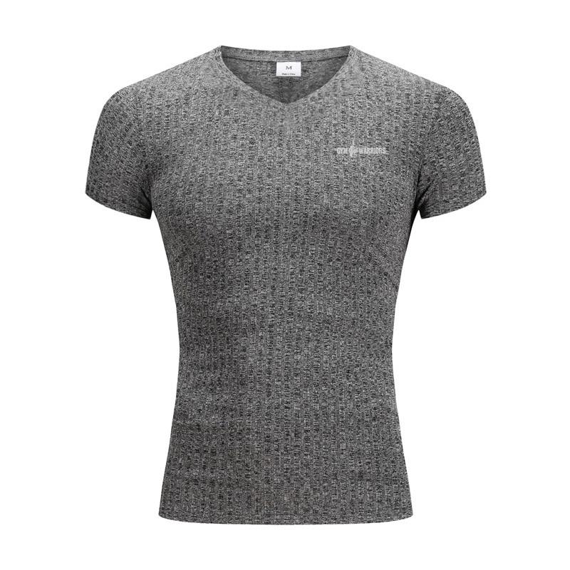 Gjør jobben Sommer V-hals Menn Strikket Gym Sport Slim Fit Mannlig Fitness Kroppsbygging Trykt Trenings T-skjorte med Korte Ermer