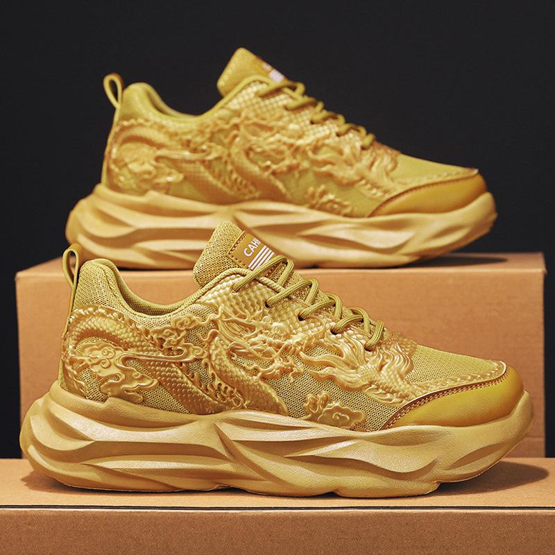 Fashion Mens Platform Sneakers Fashion Breathable Vulcanzed Shoes Men Cool Chinese Dragon Relief Shoes Tennis Running Sport Shoe Walking