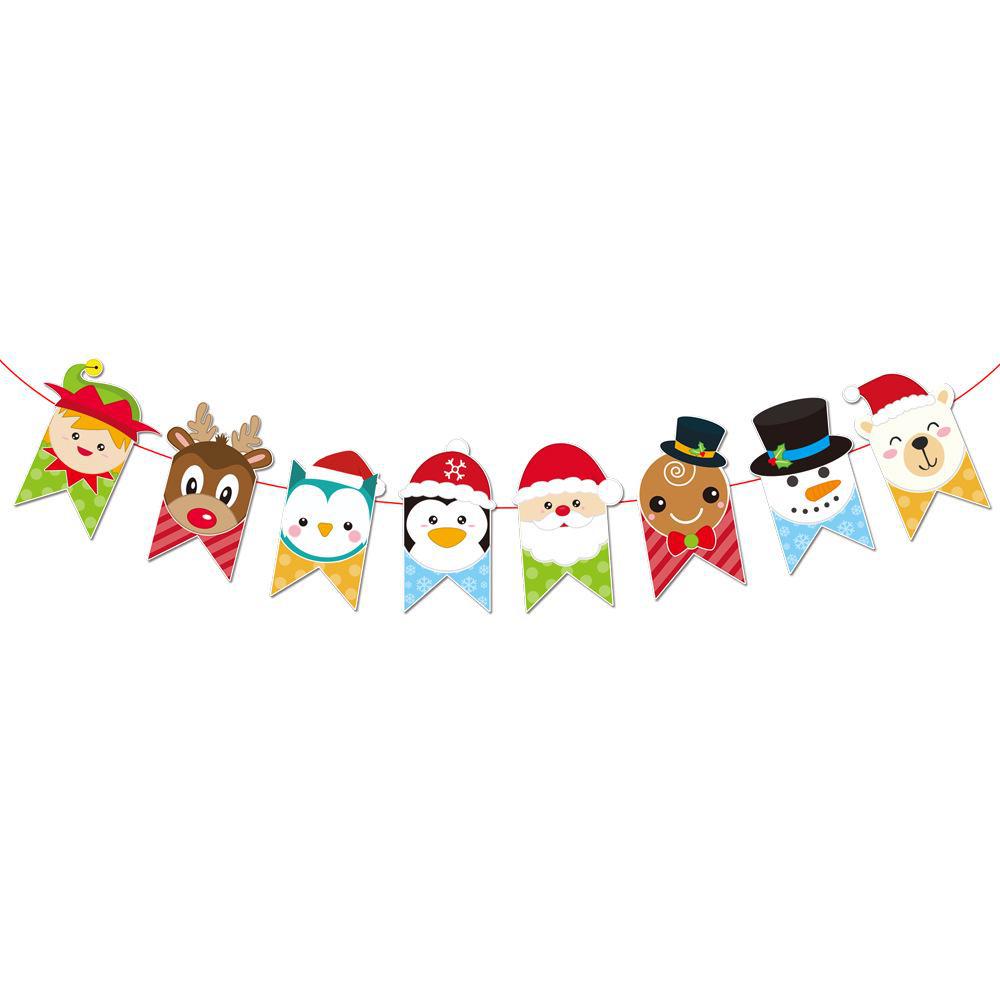 Cartoon Santa and Reindeer Christmas Flag Ornaments for Parties