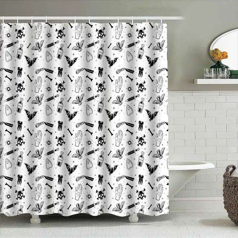 Gothic Horror Shower Curtain Skull Bat Spiderweb Halloween Decor Spooky Bathroom Set Vintage Creepy Gothic Home Textile Wall Han