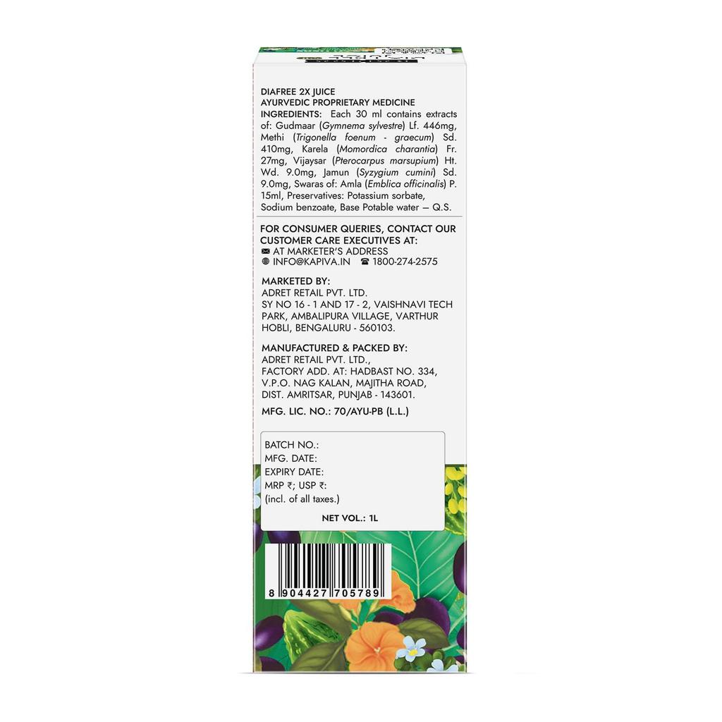 Kapiva Dia Free 2X Juice 1 L Ayurvedic Wellness Drink For Daily Balance Energy And Metabolic Support One Month Pack