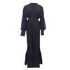 A-Line Evening Dress for Women with Pleated See-through Mesh Lantern Sleeves Stand Collar Tight Waist Ruffle Patchwork Long Maxi Dress