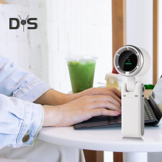 Handventilator für unterwegs, tragbar, 5-stufig einstellbar, Mini-Ventilator, faltbar, Schreibtischventilator mit Lanyard, Digitalanzeige für die Tasche im Freien