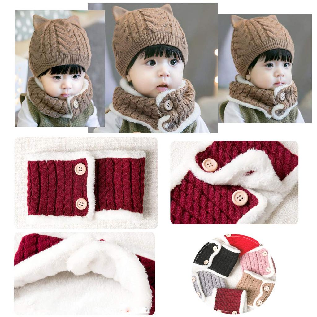 Miaotti Baby Knit Hat and Neck Warmer Set for Cold Weather with One Size Fits All Ages Newborns, Winter, Protection, Ears, 0-2 (Pink)