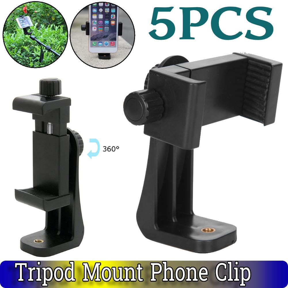 5Pcs Tripod Mount Phone Clip Adjustable Phone Clip 360 Degree Rotating Tripod Adapter for iPhone/Samsung/Huawei