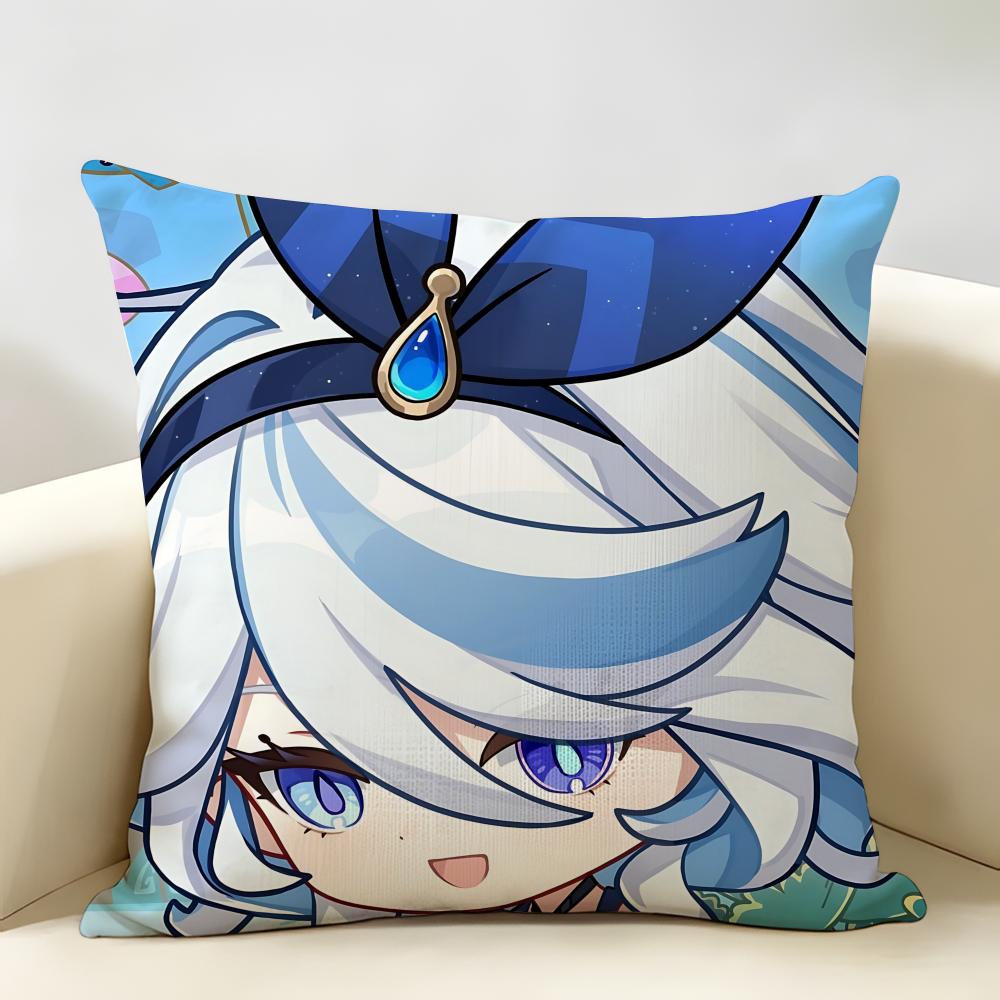 Furina Cute Genshin Impact Cushion Cover Natural Linen Organic Fabric DoubleSided Printing Room Sofa Decor Pillow Case