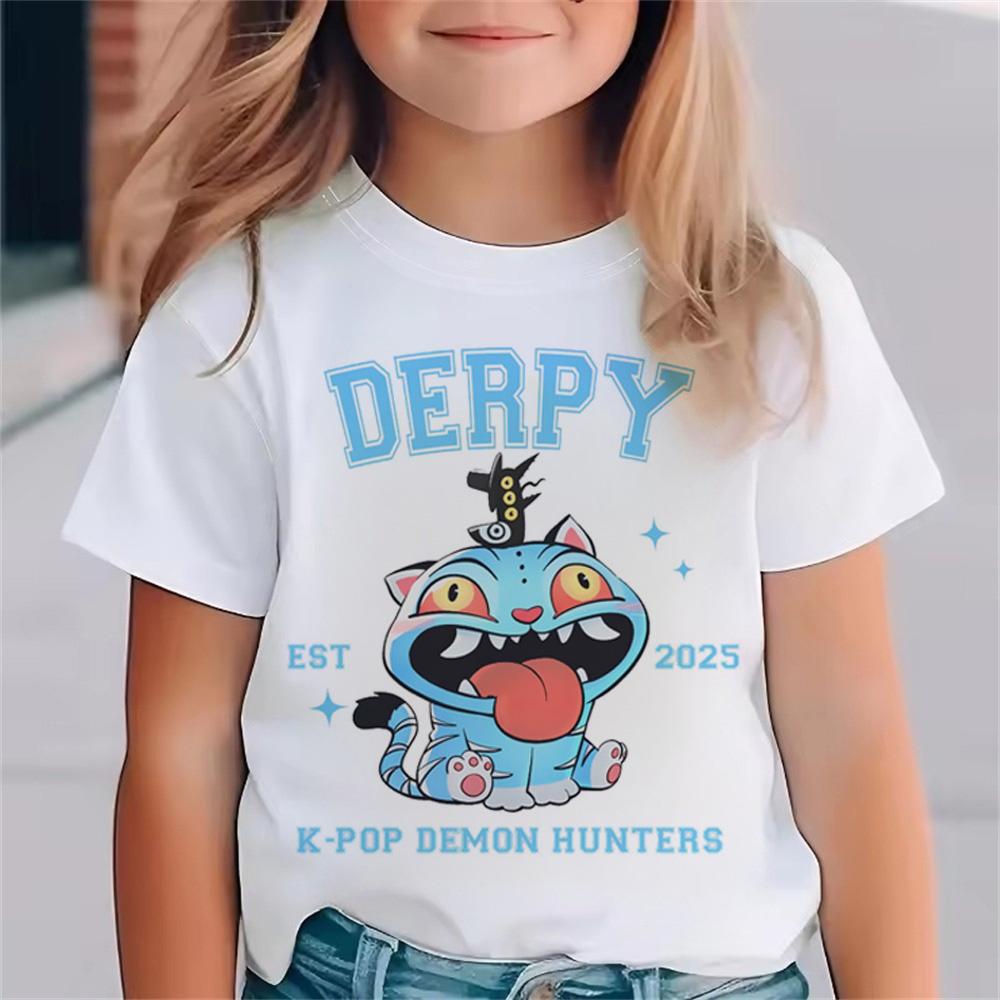 Modny Filmowy T-shirt Dziecięcy KPop Łowcy Demonów Zabawny Prezent dla Fanów Koszulka K-Pop Łowcy Demonów Ubrania Fajny Top Tee dla Dziewczyn