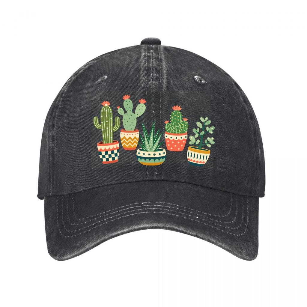 Playful Desert Plant Parade Illustra New Vintage Washed Cotton Baseball Cap Sun Hats