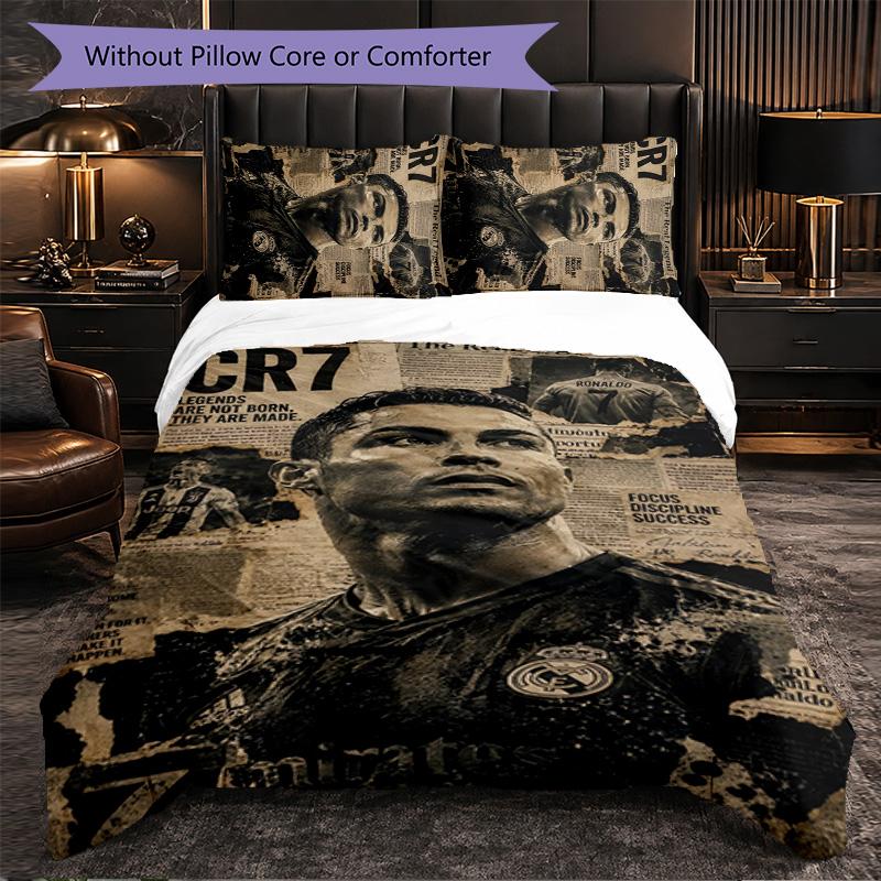 Biancheria da Letto a Tema Cristiano Ronaldo Set 3 Pezzi Copripiumino Biancheria da Letto Decorativa per Stanza Adolescenti Decorazione Casa