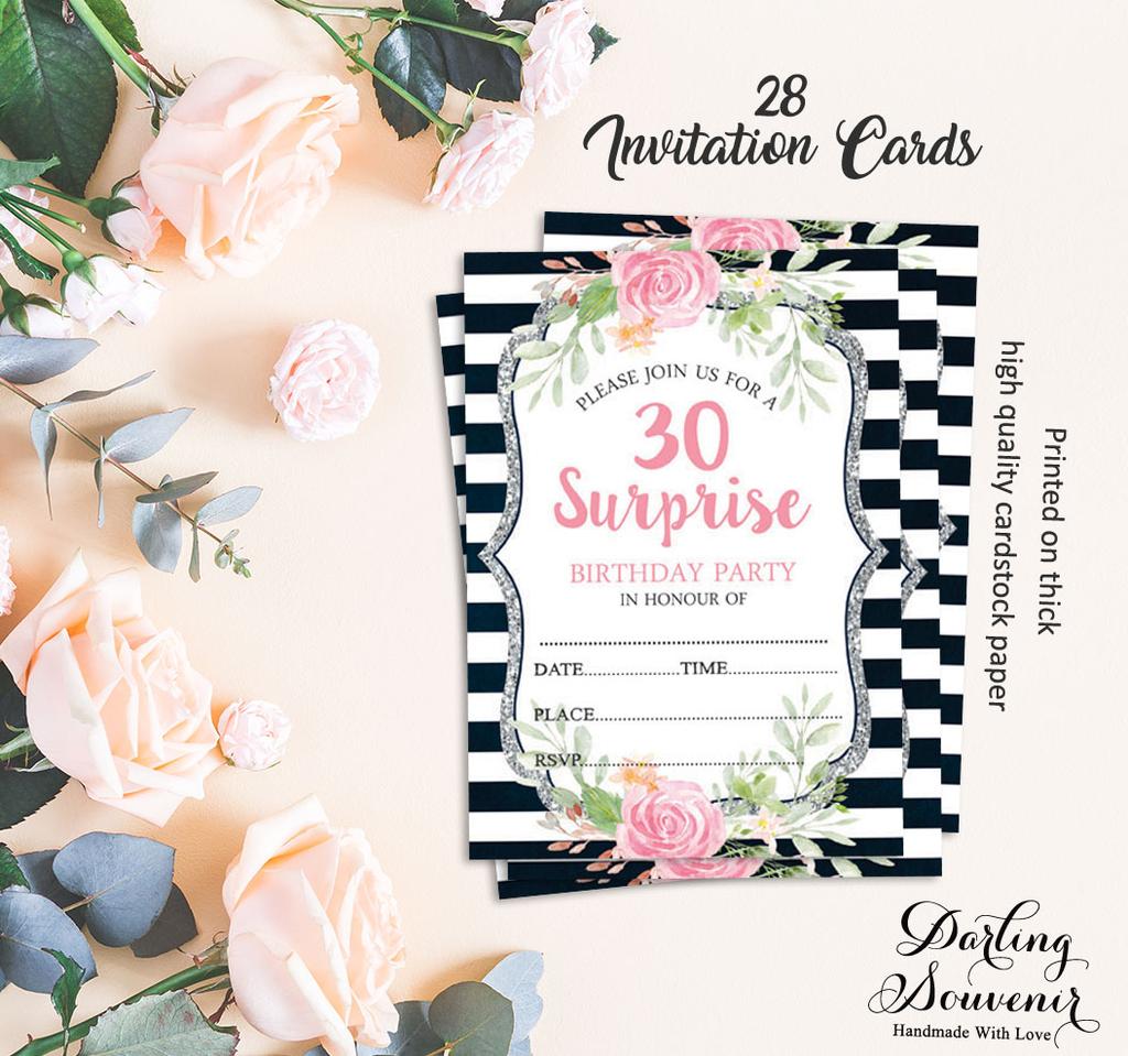 Darling Souvenir White Birthday Invitation Card 28 Pcs Fill or Write In Blank Invites Printable Party Supplies 5 x 7