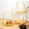 Woven Bamboo Fruit Basket Bread Cake Container Plate Food Holder Serving Tray with Handle for Candy Restaurant Events Bed Eating