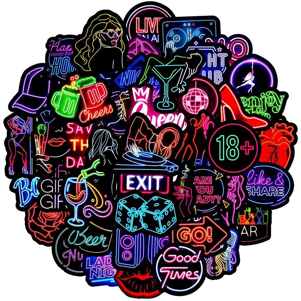 50PCS Neon Light Nightclub Stickers - Waterproof Decor for Car, Phone, Water Cup, Luggage & Notebook RecordingYourLife Store