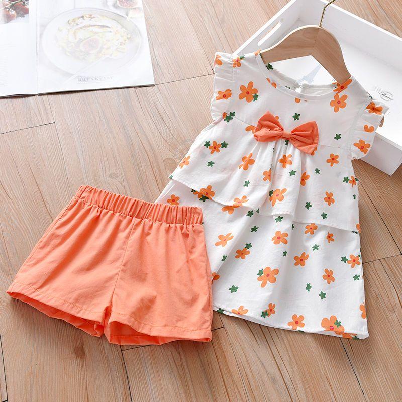 Lányok Nyári Alkalmi Kétrészes Szett Új Gyermek Sokoldalú Felső Ruházat 1-5 Éves Korig Rövidnadrág Szett