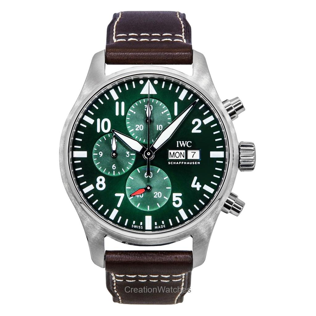 IWC Pilots Chronograph Lederarmband Grünes Zifferblatt Automatik IW378005 100M Herrenuhr