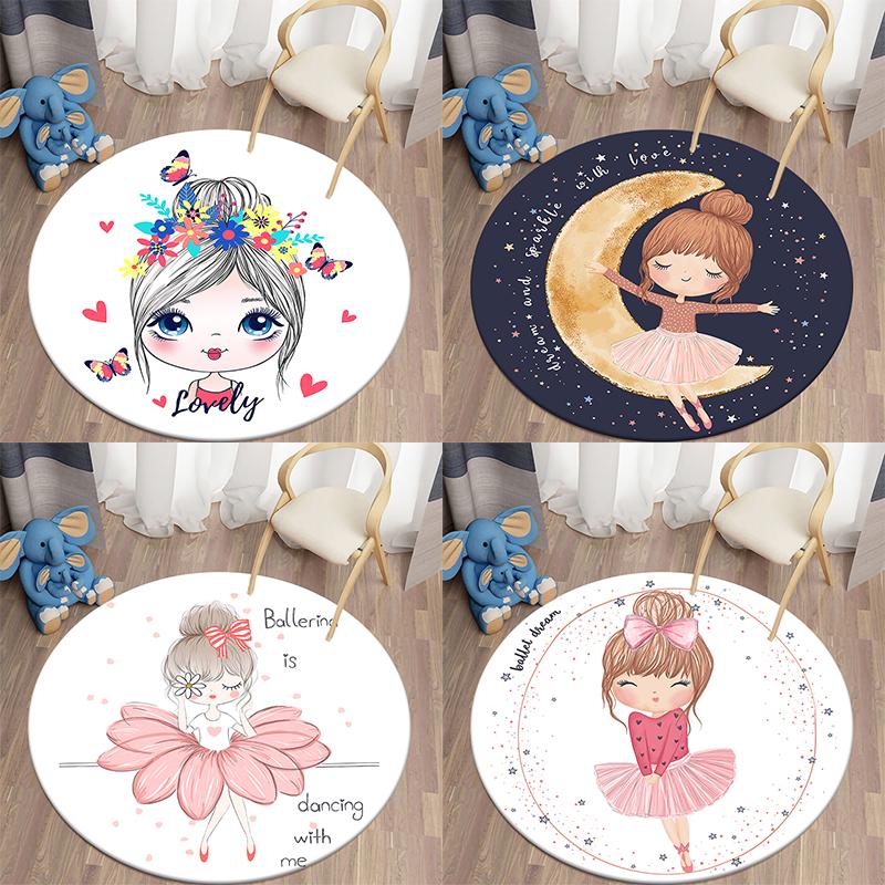 

Детский круглый ковер с принтом девушки из мультфильма Kawaii, ковер для гостиной, напольный коврик, фланелевый детский нескользящий коврик, домашний декор