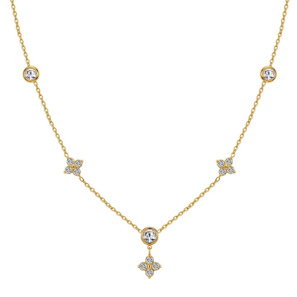 STKN47 Waterproof Four-leaf Clover Pendant Gold-plated Necklace Dainty 304 Stainless Steel Jewelry for Women