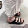 Fashion Retro Metal Belt Buckle Platform Slippers Women's Summer New Round Toe Open Toe Lazy Slip Outside Slippers