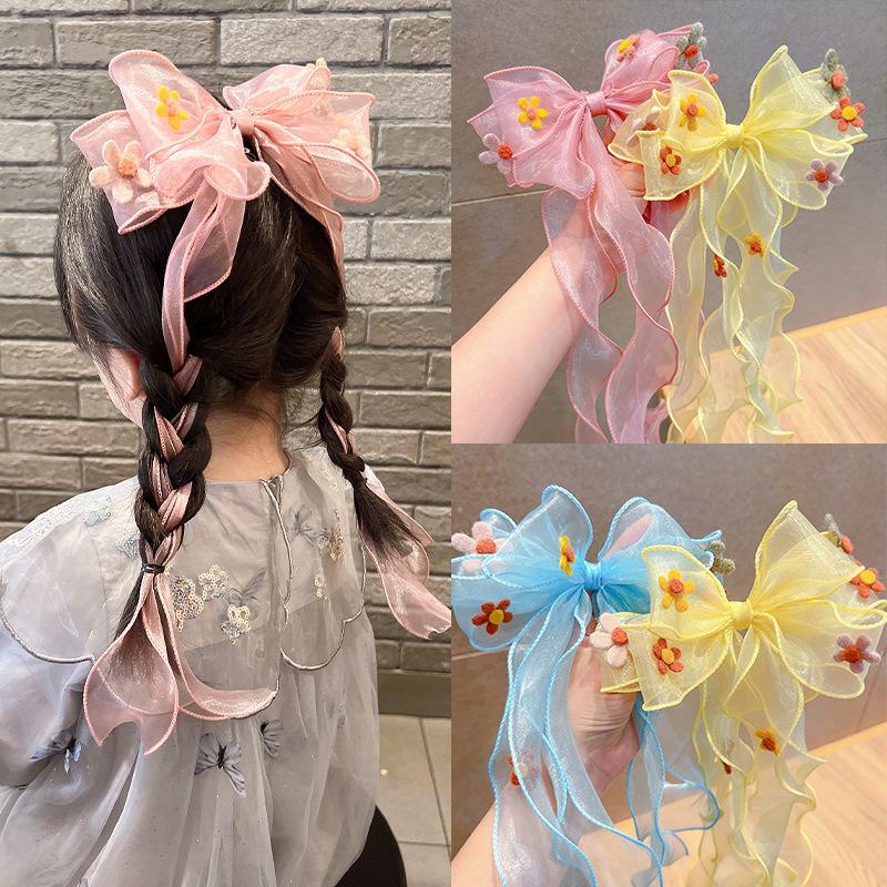Children'S Hair Accessories Flower Bow Ribbon Hairpin Girls Braided Mesh Hairpin Princess Summer Super Fairy Headband Women