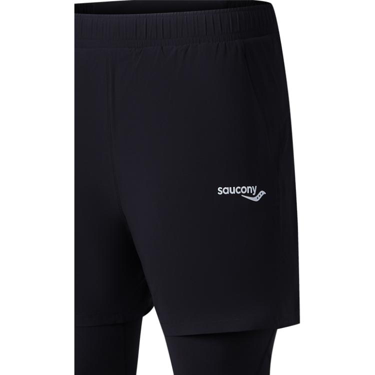 Saucony Letter Logo Two-In-One Running Sports Pants Men Pants Black SC2230119A-BK01