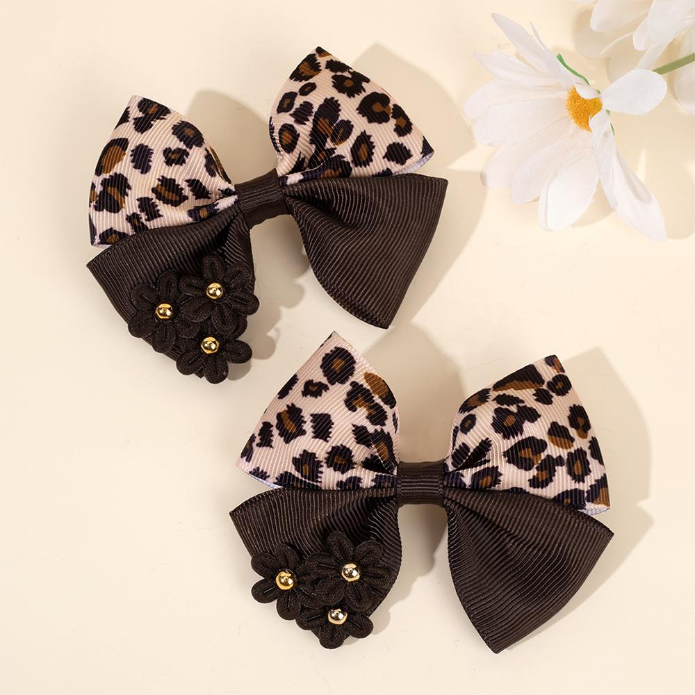 2Pcs Korean Leopard Bow Hair Clip Girls Women Trendy Ribbon Dots Bownot Hairpin Kids Sweet Cool Headdress Headwear Accessories