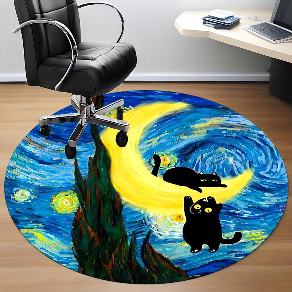 1pc Moon Cats Office Round Area Rug, Under Office Chairs Bedroom Living Room Home Decor, Room Deco, Available In Various Sizes