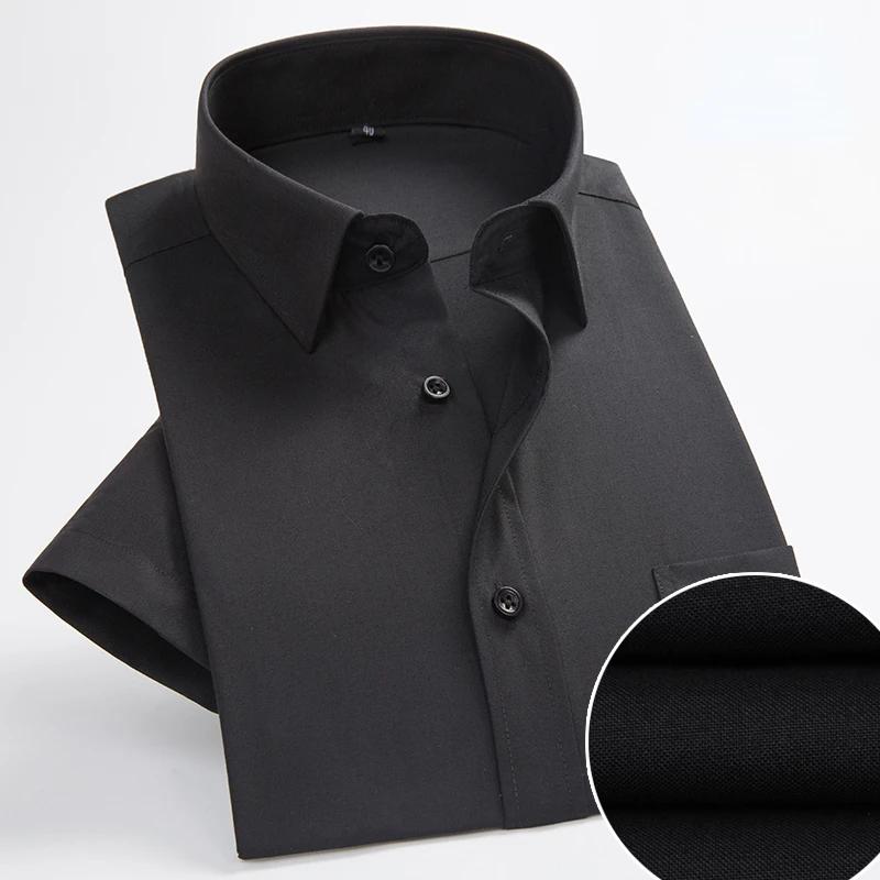 Plus Size Men's Social Short Sleeve Business Casual Shirts Brand Slim Fit Plain Dress Shirts White Black Red Multi-color GOZBKF