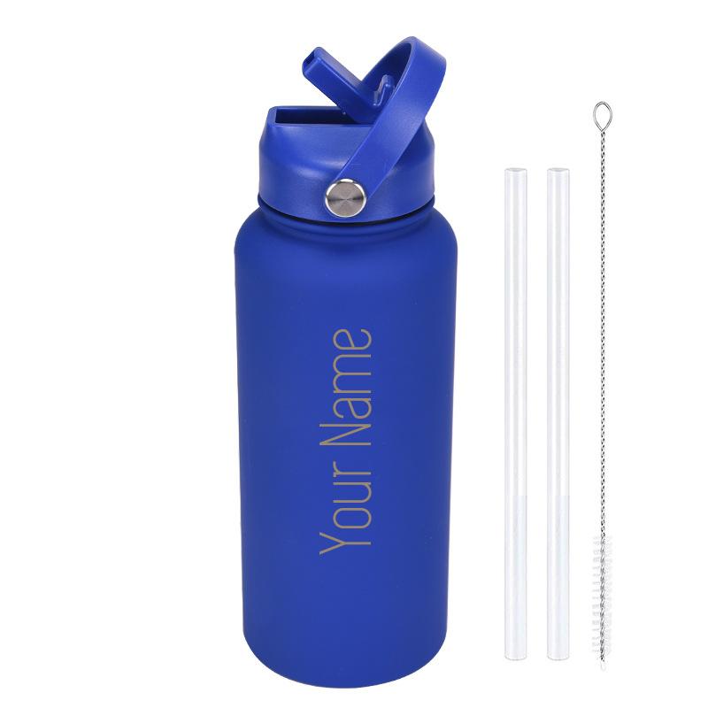 PuraCool Personalised Water Bottle 1000ml/1L/32oz Insulated Thermos Customised Tumbler Flask with Straw