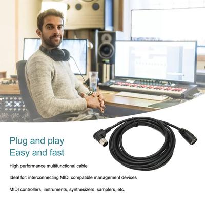 9.8ft 5 Pin DIN Male To Female Adapter Cable Flexible Right Angle Adapter  MIDI Keyboard