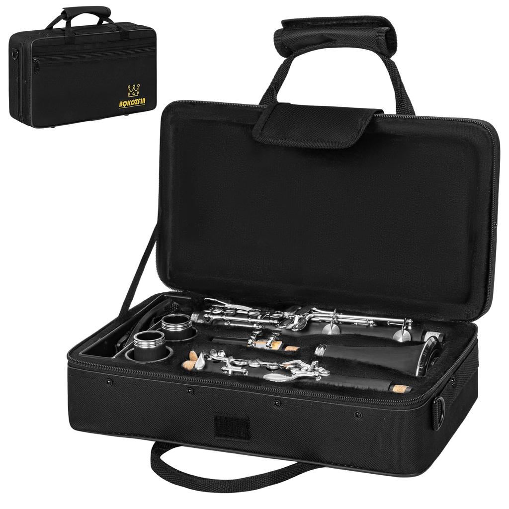 BQKOZFIN Clarinet 17 Keys ABS Resin Body Wind Instrument Set Easy To Clean Black B Nickel-plated Beginner's F-300 (Performance)