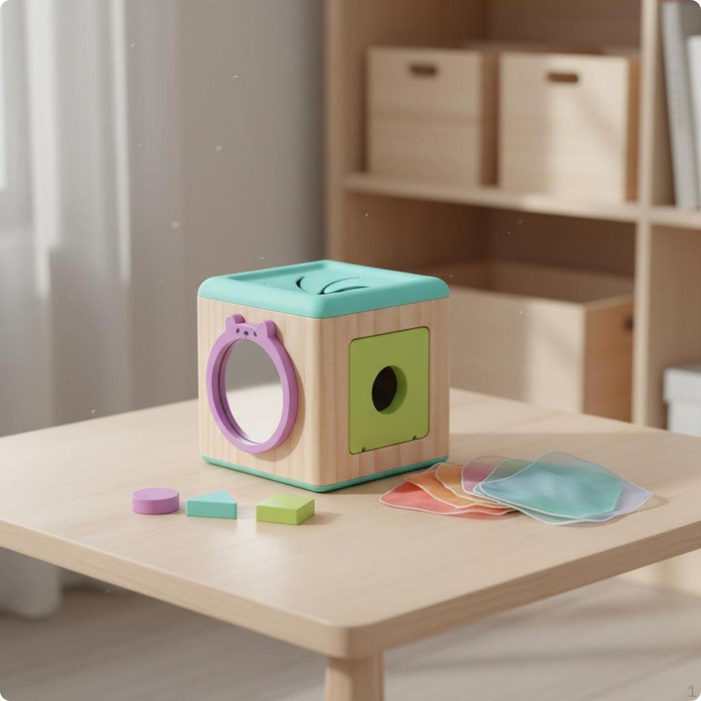 Mirror Busy Cube Cognitive Training Wooden Tissue Box Toy Hand Eye Coordination Shape Matching