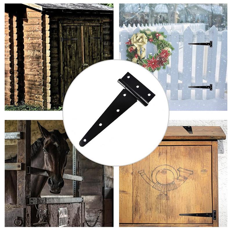 T Shaped Hinge Heavy Duty Black Iron For Wood Gate Outdoor Hardware Screws Included for Sheds Barns