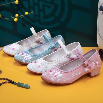 Linglan, the New Square Heel Is Matched with Cheongsam Hanfu Shoes, Ethnic Style Single Shoes, Embroidered Shoes.