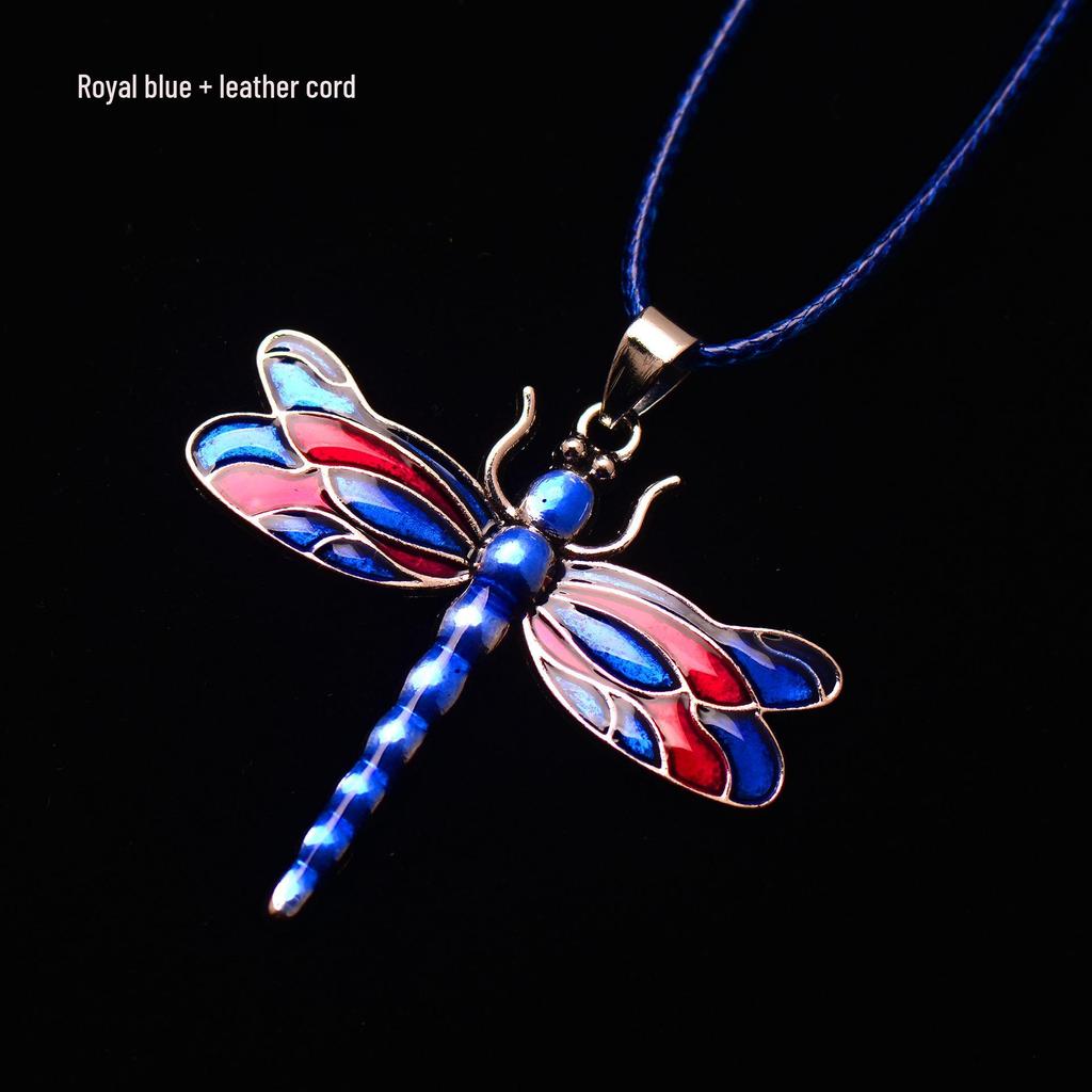 Silver Dragonfly Necklace with Luminous Butterfly - Retro Forest-Inspired