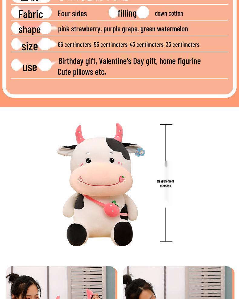 Fruit Cow Plush Backpack Toy Pillow - Stuffed Animal Ragdoll Gift for Girls' Birthdays