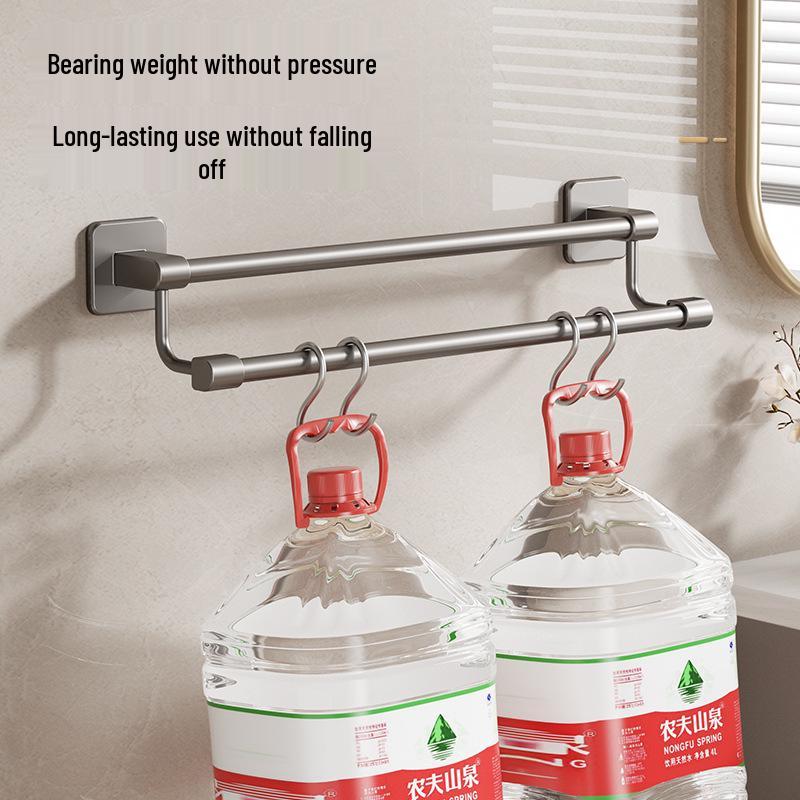 Trapezoidal Suction Cup Double Rod Towel Rack: No-Drill Wall-Mounted Bathroom Organizer