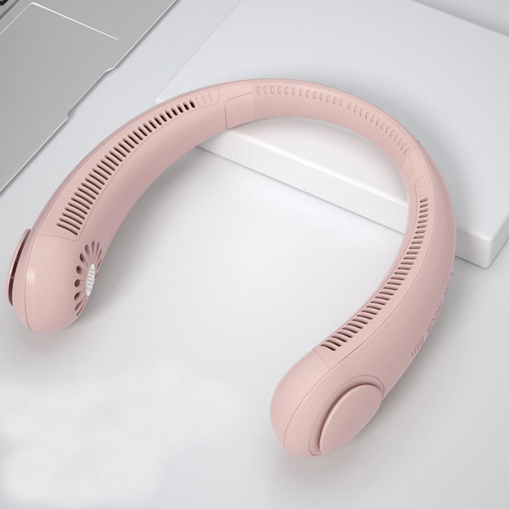 

USB-вентилятор без лопастей, портативный вентилятор воздушного охлаждения с 3 уровнями скорости ветра, бесшумный спортивный вентилятор для ношения на шее. розовый