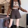 Women's High-Waist Woolen Shorts: Slimming, Casual Wide-Leg Bootcut Pants for Autumn/Winter 2024 in Small Sizes.