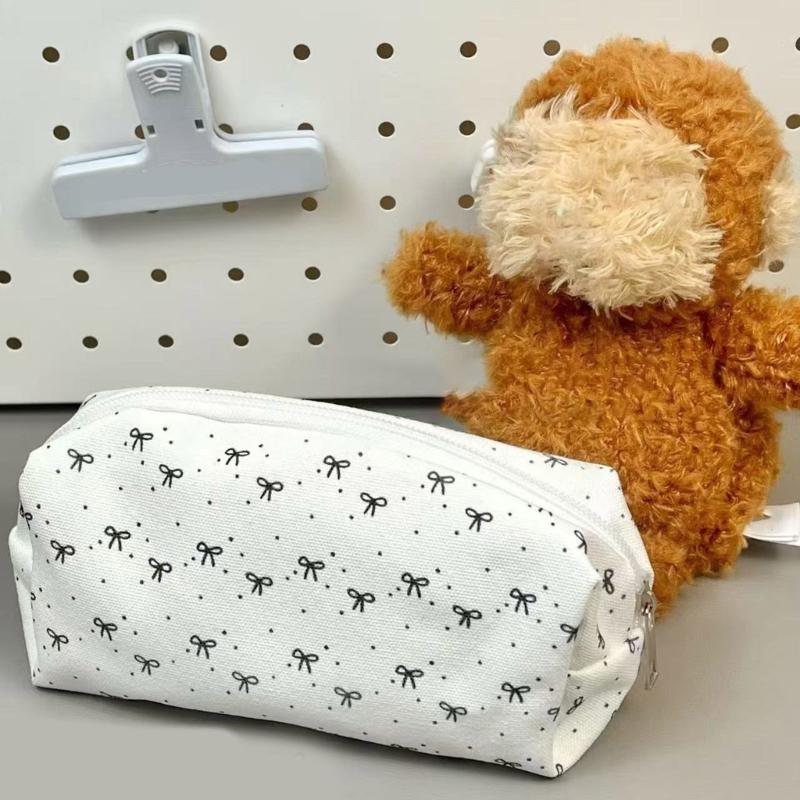 Black Bows Pencil Case Large Capacity School Supplies Polyester Fabric Bag For Stationery Storage