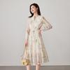 SOFSIL 2026 Spring V-Neck Print Long Sleeve Tie-Waist Dress