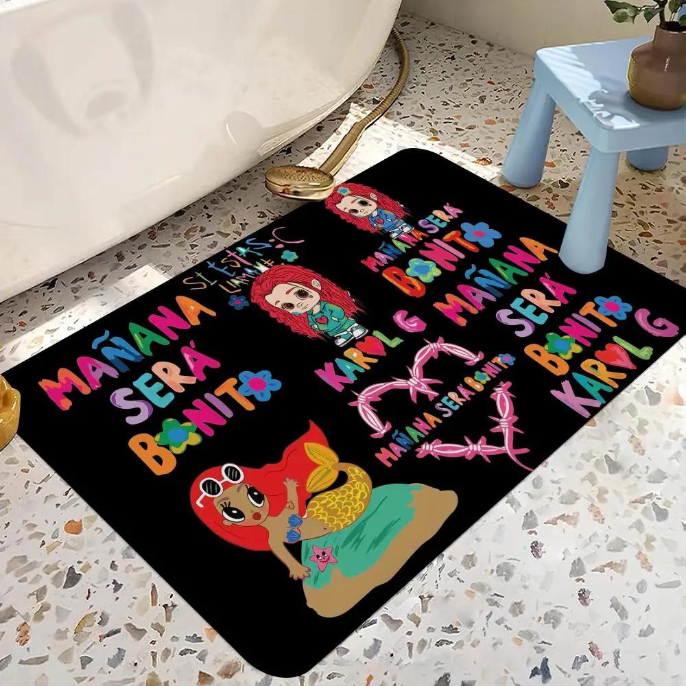 Karol G Female Singer Floor Mat Entrance Door Mat Rectangle Anti-slip Home Soft Badmat Front Door Indoor Outdoor Mat Toilet Rug