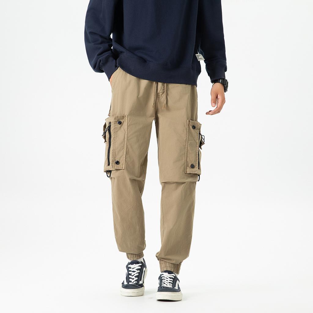 Men's New Retro Functional Wind Tied Feet Casual Trendy Brand Multi-pocket Overalls for