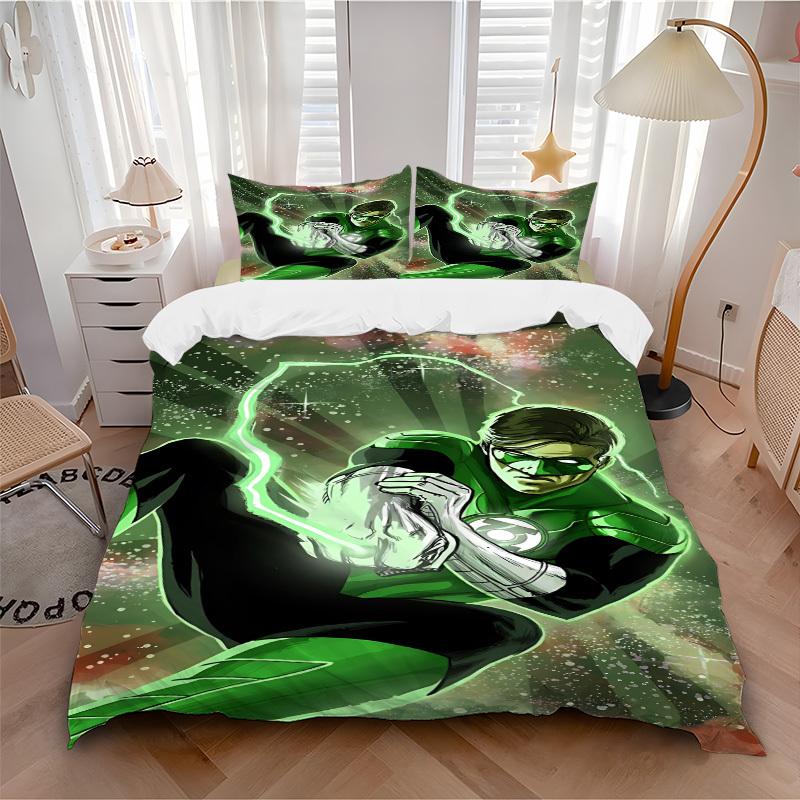 3pcs Green Lantern Cover Set,Soft Comfortable Duvet Cover,Guest Room (1*Duvet Cover + 2*Pillowcases, Without Core) yy251024156