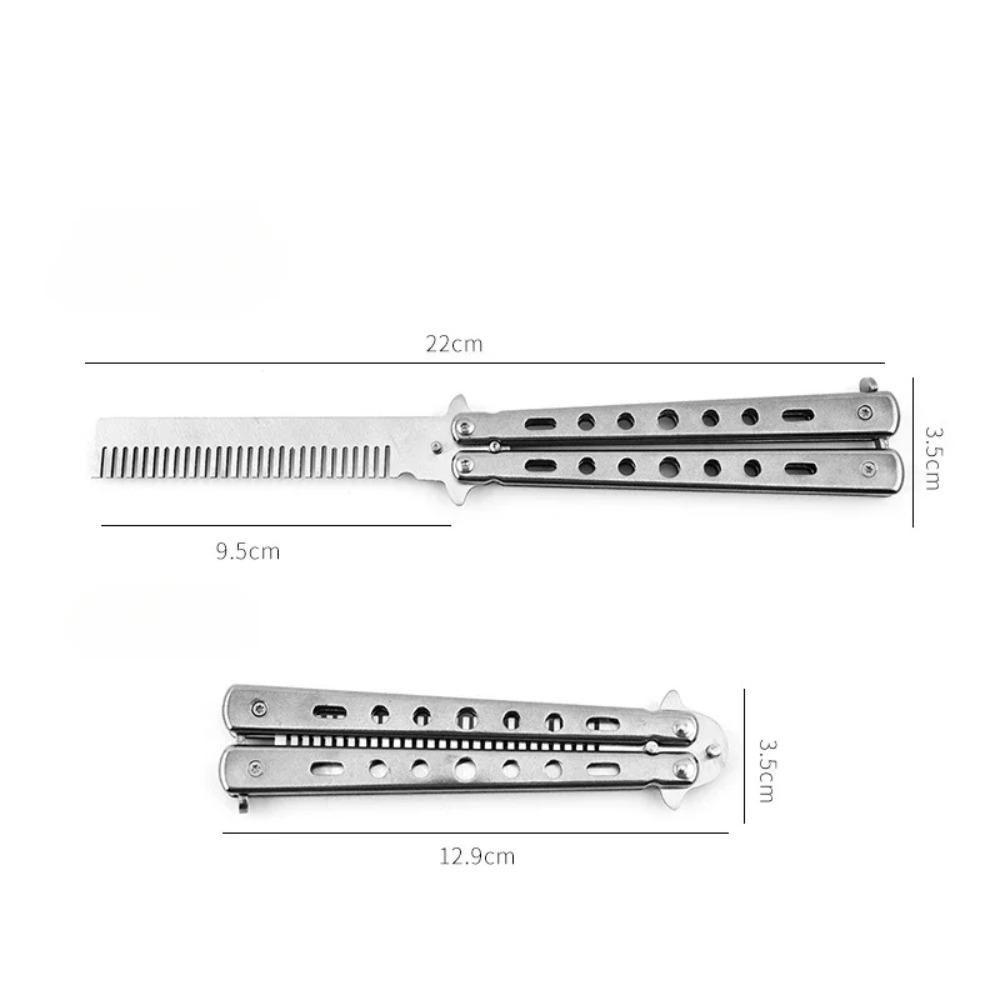 Faltbarer Kamm aus Edelstahl, zum Üben und Trainieren von Butterflymessern, Kamm für Bart und Schnurrbart, Salon, Friseur, Haar-Styling-Werkzeug